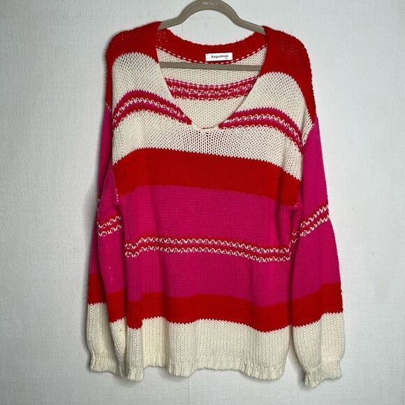 Women's Dopamine Sweater Color Block Soft Oversized Long Sleeve Barbie - Picture 4 of 8